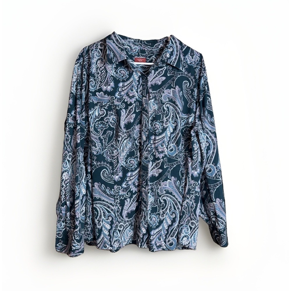 Talbots Blouse Women's Haberdashery Paisley Button Up Blouse 22W Teal & Purple